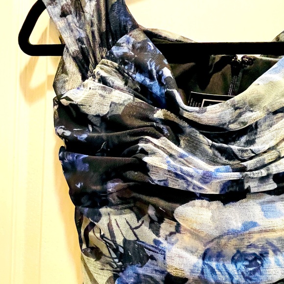 Alex Evenings Blue Floral Ruched Cocktail Dress, Size 4 - Picture 4 of 8